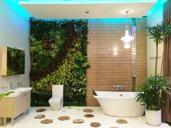 Phòng tắm đẹp với nhiều cây xanh